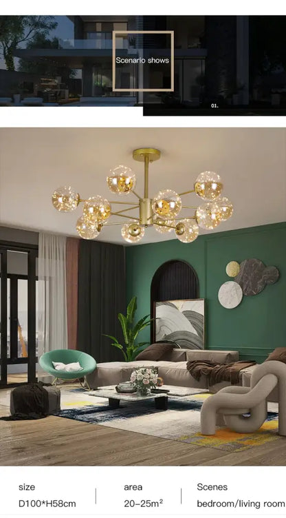 Modern black glass ball chandelier – living room remote control light