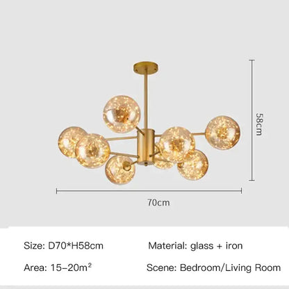 Modern black glass ball chandelier – living room remote control light