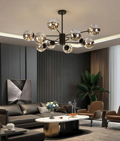 Modern black glass ball chandelier – living room remote control light