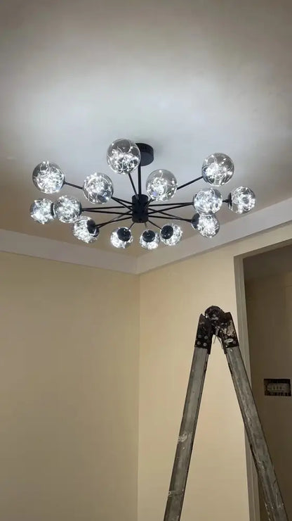 Modern black glass ball chandelier – living room remote control light