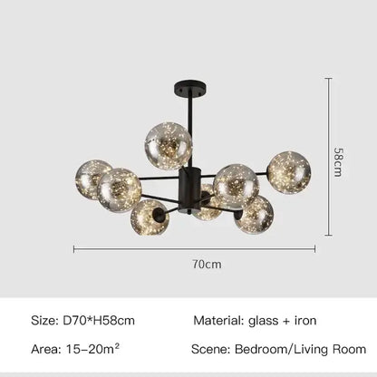 Modern black glass ball chandelier – living room remote control light