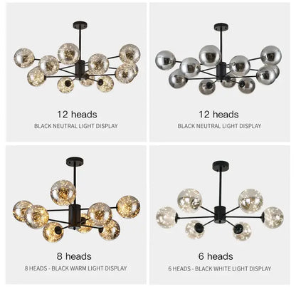 Modern black glass ball chandelier – living room remote control light