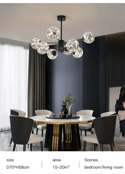 Modern black glass ball chandelier – living room remote control light