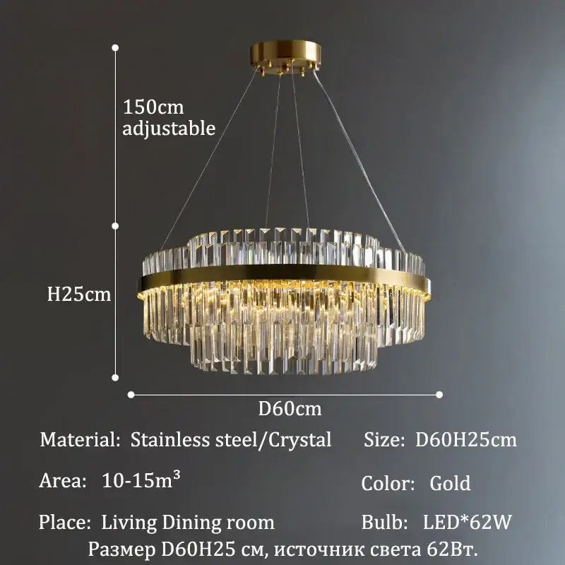 Modern gold luxury led crystal chandelier dining room light