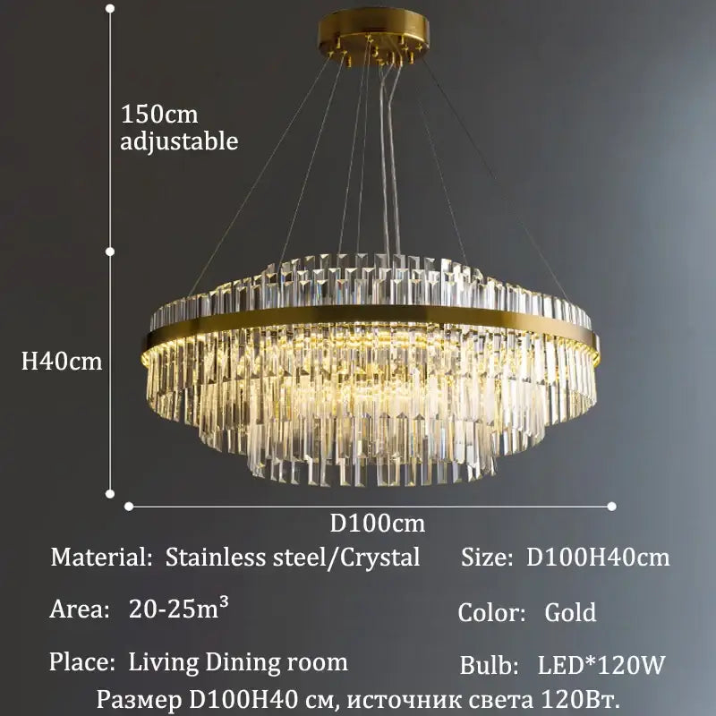 Modern gold luxury led crystal chandelier dining room light