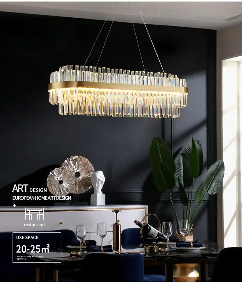 Modern gold luxury led crystal chandelier dining room light