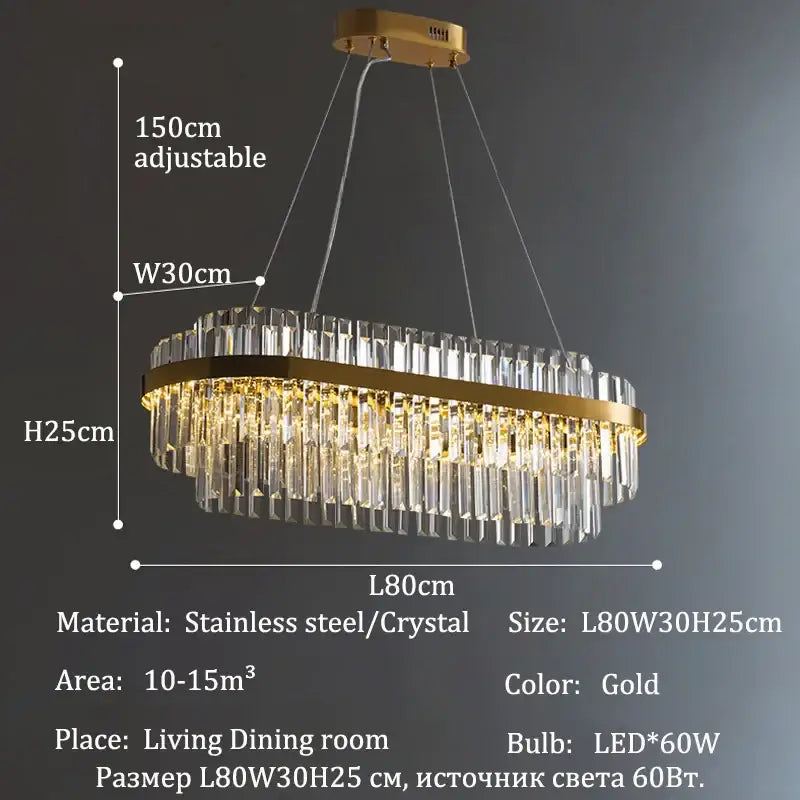 Modern gold luxury led crystal chandelier dining room light