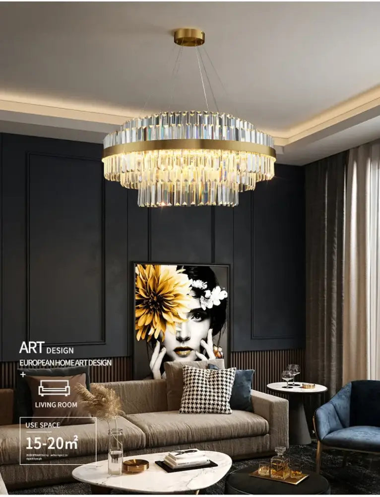 Modern gold luxury led crystal chandelier dining room light