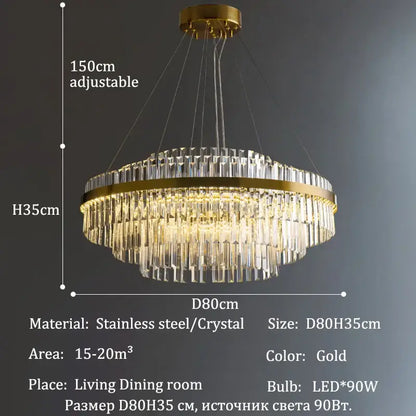 Modern gold luxury led crystal chandelier dining room light