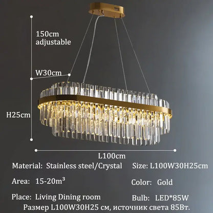 Modern gold luxury led crystal chandelier dining room light