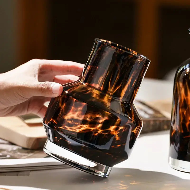 Luxury leopard glass vase amber tortoiseshell living room decor