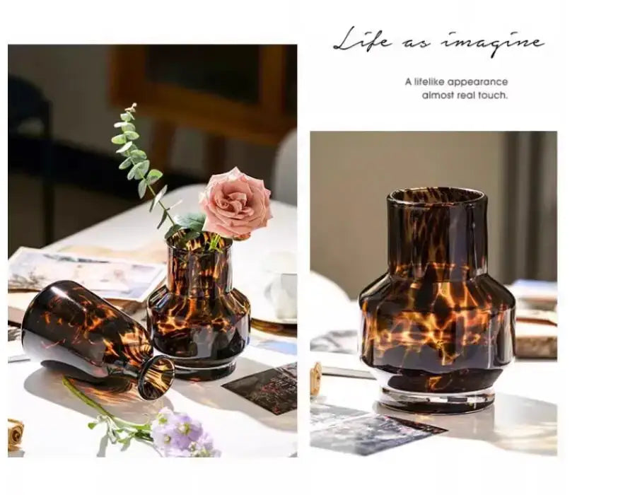 Luxury leopard glass vase amber tortoiseshell living room decor