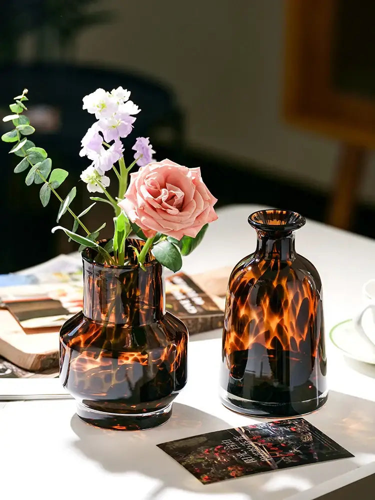 Luxury leopard glass vase amber tortoiseshell living room decor