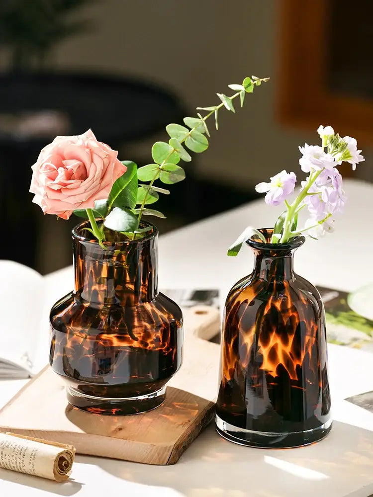Luxury leopard glass vase amber tortoiseshell living room decor