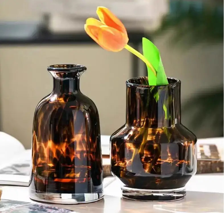 Luxury leopard glass vase amber tortoiseshell living room decor