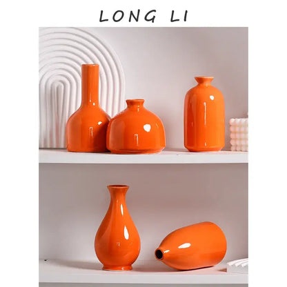 Modern orange ceramic vase set of 5 living room decor