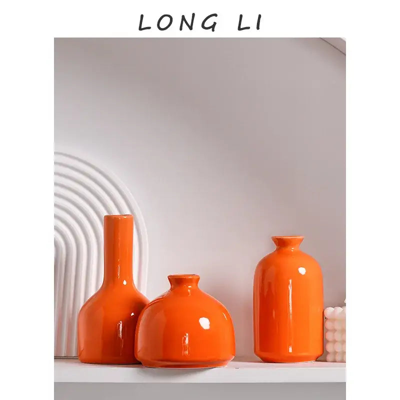 Modern orange ceramic vase set of 5 living room decor