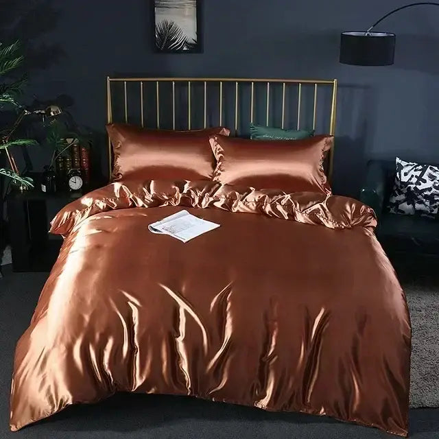 Luxury copper satin silk bedding set – bedroom duvet cover