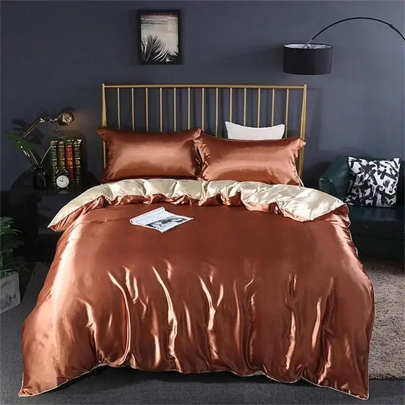 Luxury chocolate brown mulberry silk bedding set bedroom sheets