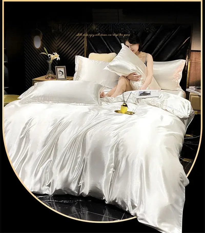 Luxury copper satin silk bedding set – bedroom duvet cover