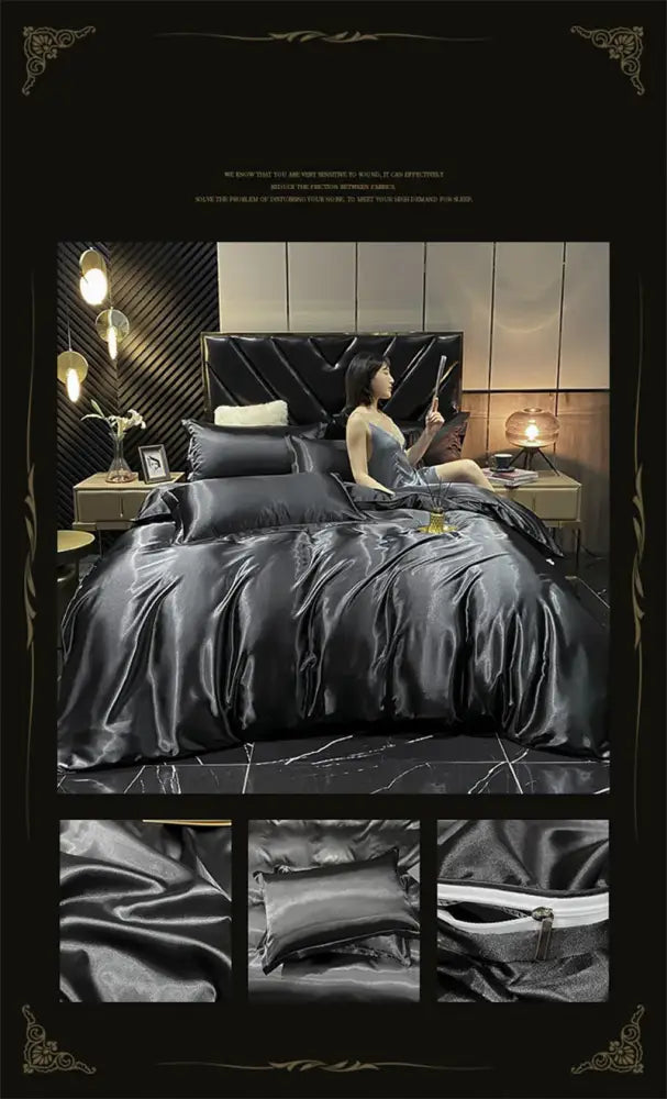Luxury emerald green mulberry silk bedding set bedroom duvet cover