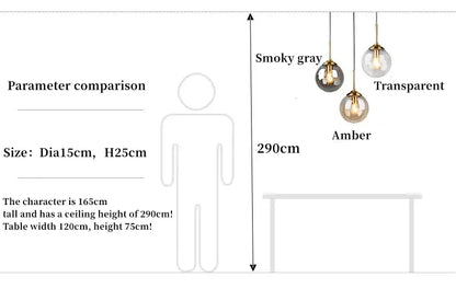 Luxury nordic led chandelier with amber and smoked glass dining room