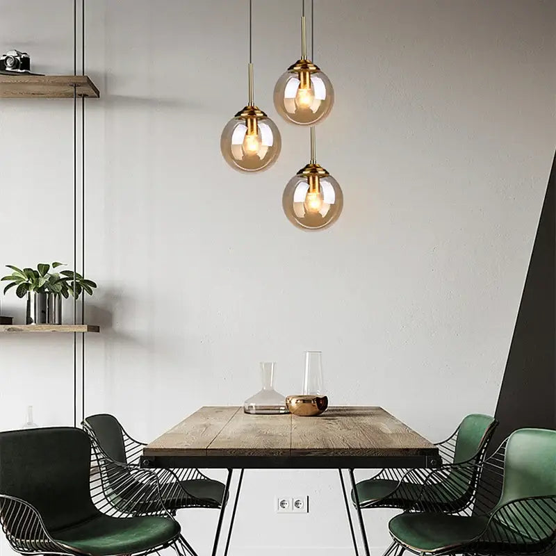 Luxury nordic led chandelier with amber and smoked glass dining room