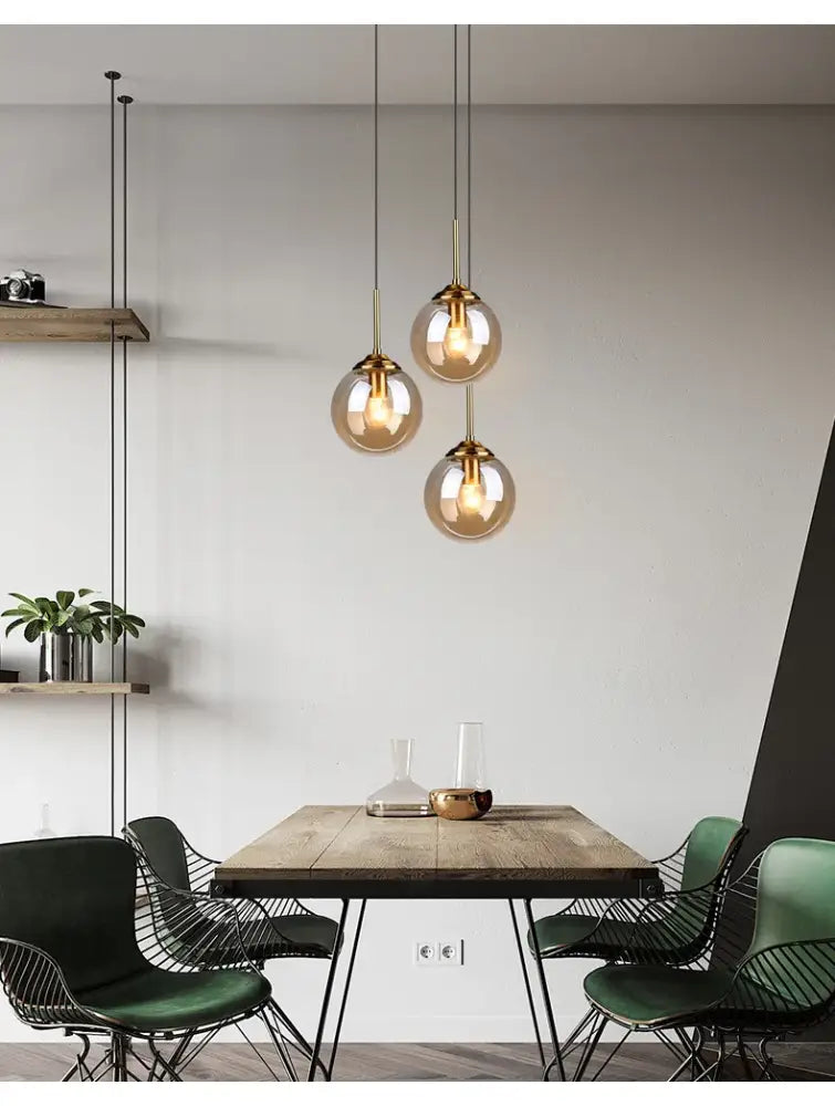 Luxury nordic led chandelier with amber and smoked glass dining room