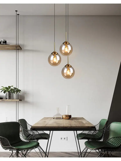 Luxury nordic led chandelier with amber and smoked glass dining room