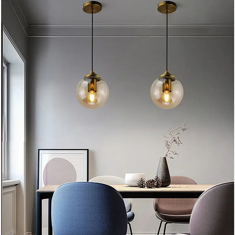 Luxury nordic led chandelier with amber and smoked glass dining room