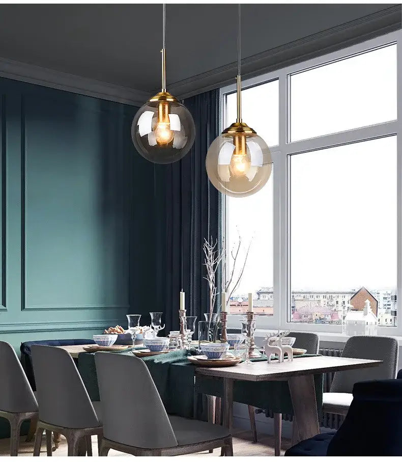 Luxury nordic led chandelier with amber and smoked glass dining room