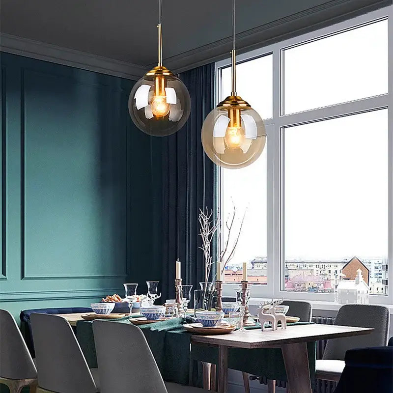 Luxury nordic led chandelier with amber and smoked glass dining room