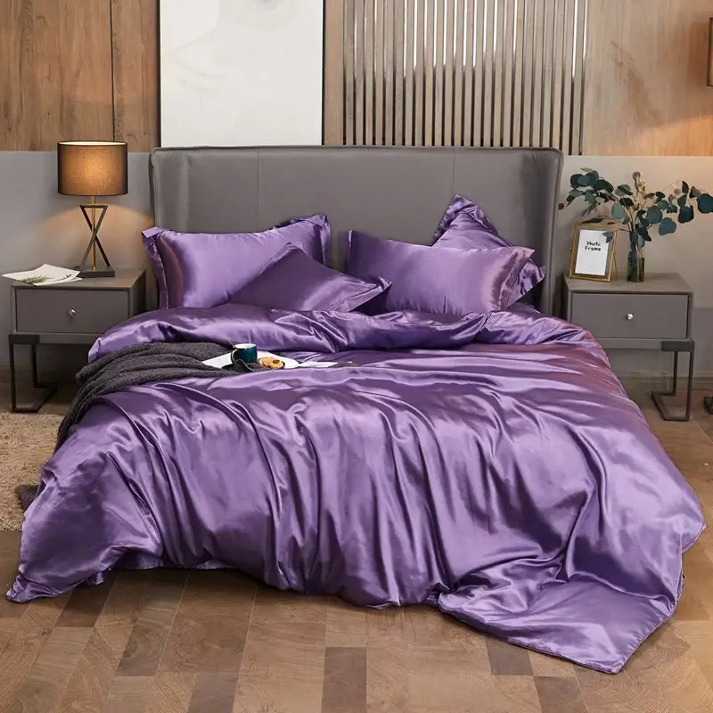 Lustrous purple rayon satin bedding set with pcduvet cover bedroom