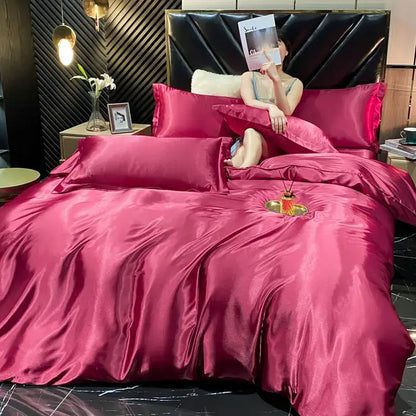 Luxury purple satin duvet cover set bedroom glossy bedding