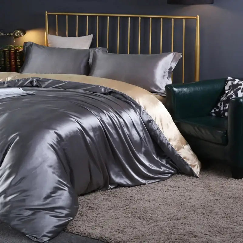 Luxury turquoise satin duvet cover bedroom bedding set