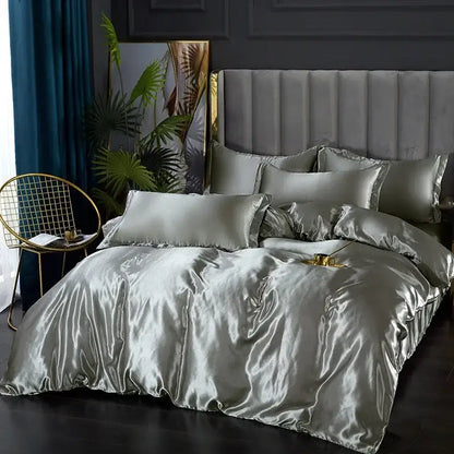 Luxury chocolate brown satin duvet cover bedroom bedding set