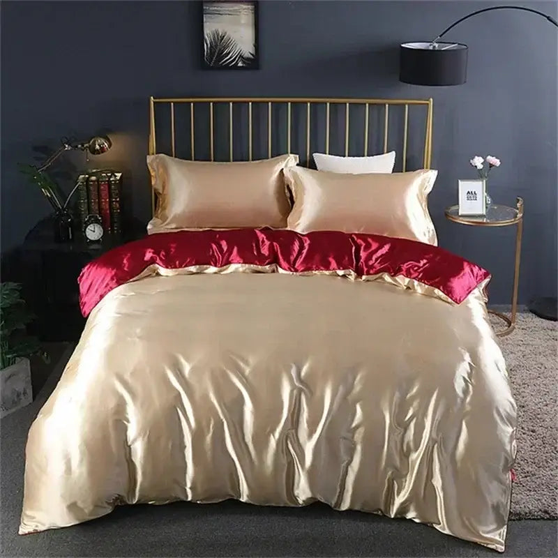 Luxury sage green satin bedding set with duvet cover for bedroom