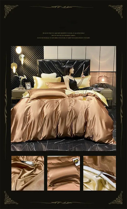 Luxury pink satin bedding set with duvet cover for bedroom