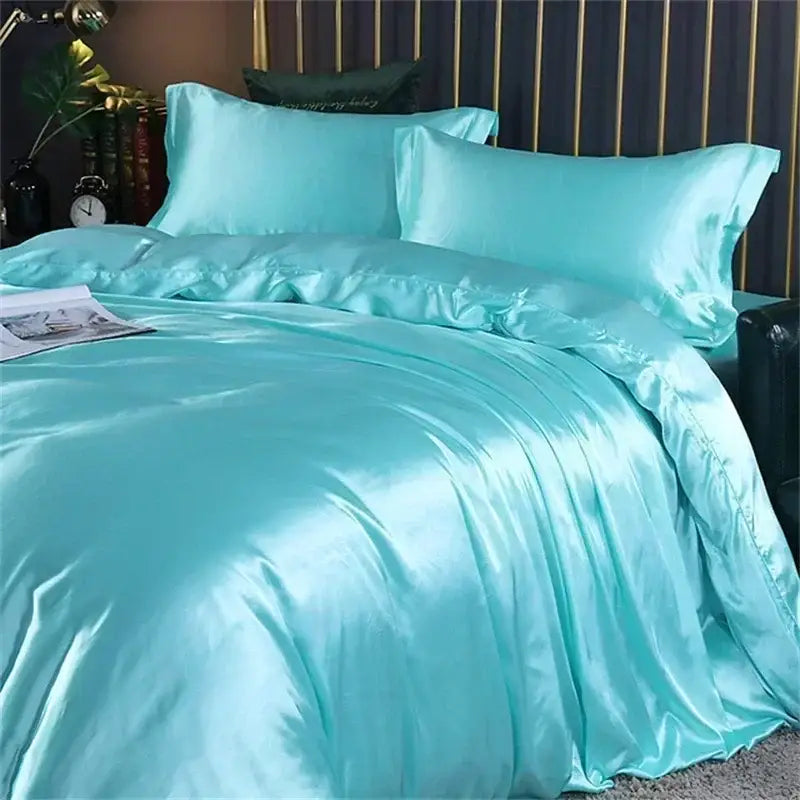 Luxury sage green satin bedding set with duvet cover for bedroom