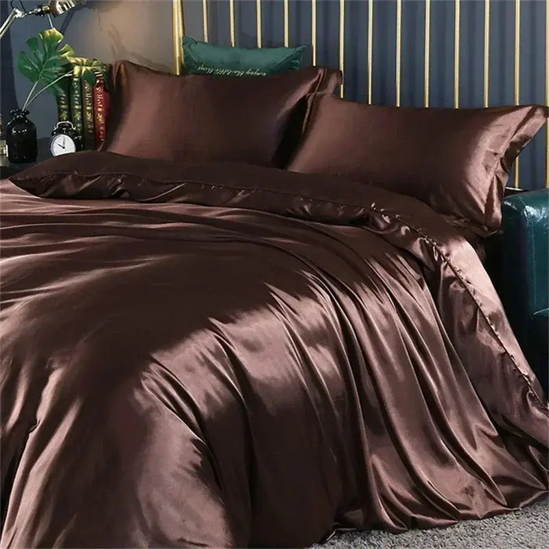 Luxury silver satin duvet cover bedding set bedroom sheets