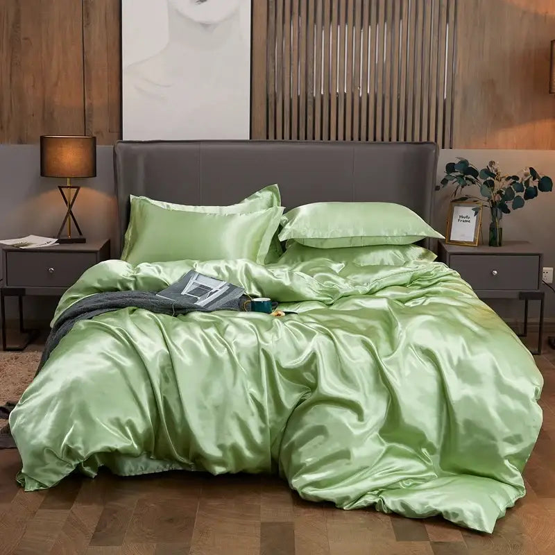 Luxury emerald satin solid color bedding set bedroom duvet cover