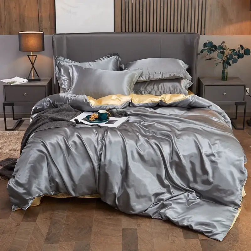 Luxury teal satin solid color bedding set for bedroom queen width bed