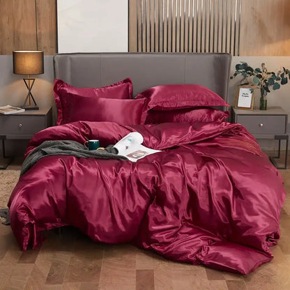 Luxury teal satin solid color bedding set for bedroom queen width bed