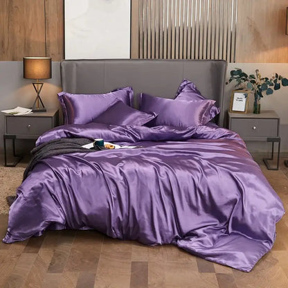 Luxury bronze solid color satin bedding set bedroom duvet cover