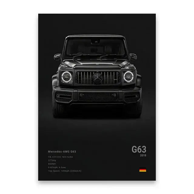 Modern white famous cars canvas wall art for living room