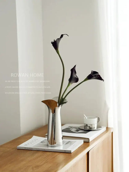 Modern sculptural silver stainless steel vase living room decor