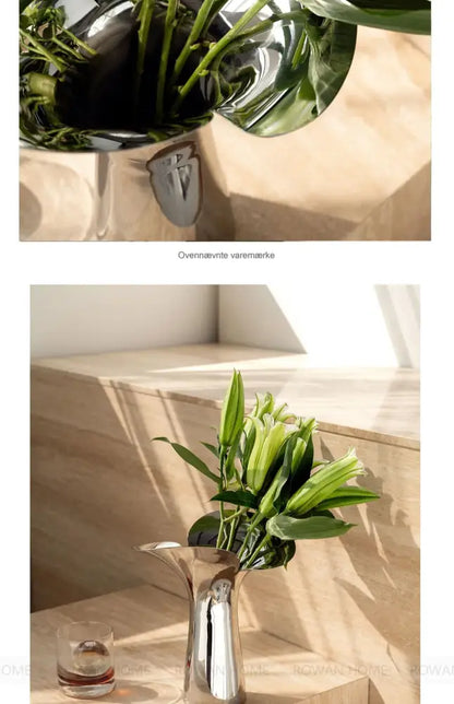 Modern sculptural silver stainless steel vase living room decor