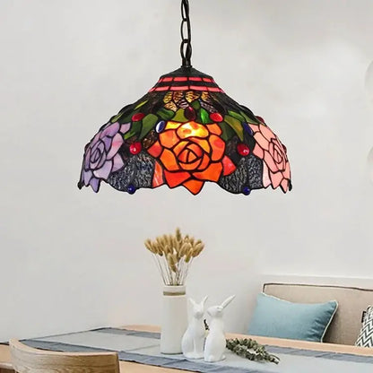 Tiffany style rose stained glass pendant light dining room
