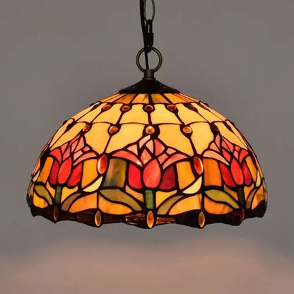 Tiffany style rose stained glass pendant light dining room