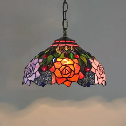 Tiffany style rose stained glass pendant light dining room
